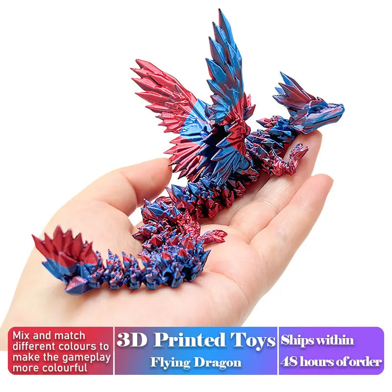 3D Printed Dragon with Movable Wings - Office Desk Accessory, Creative Home Decor, Perfect Christmas Present Holiday Gift